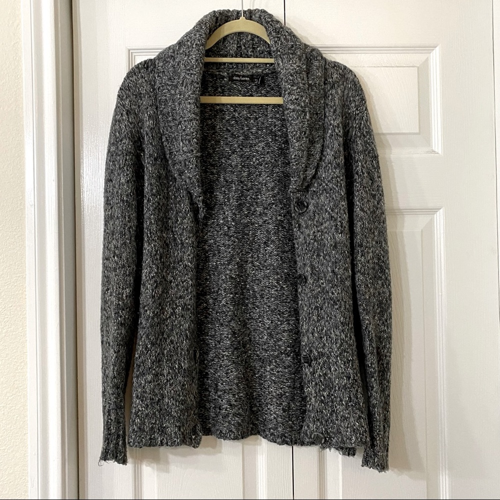 Daisy Fuentes Cowl Neck Cardigan Sweater, Dark Gray, Large